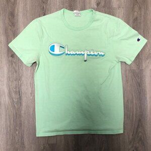 Vintage Champion Women's Size Medium T Shirt Aqua Baby Tee 3D Embroidered Logo